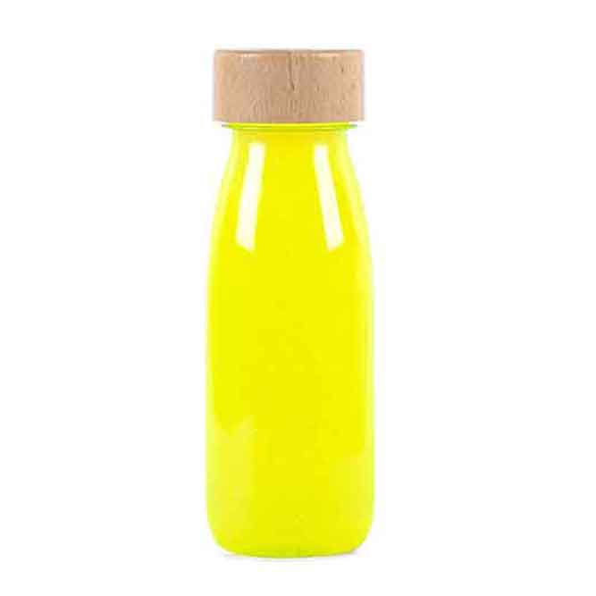 Juguete botella sensorial para los niños. Color amarillo fluor. 