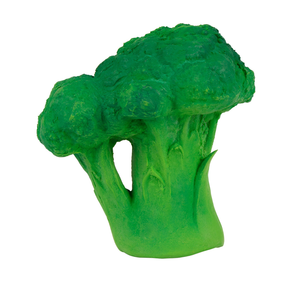 mordedores están hechos con caucho 100% natural . En forma de brocoli y color verde.