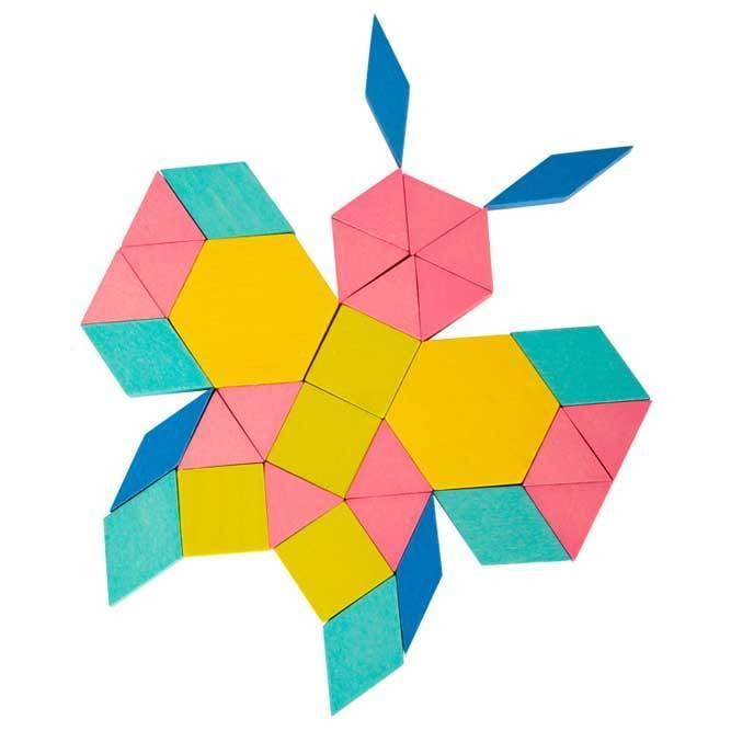 Tangram in blu, verde, giallo, rosso e arancione