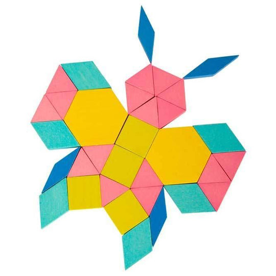 Tangram en bleu, vert, jaune, rouge et orange
