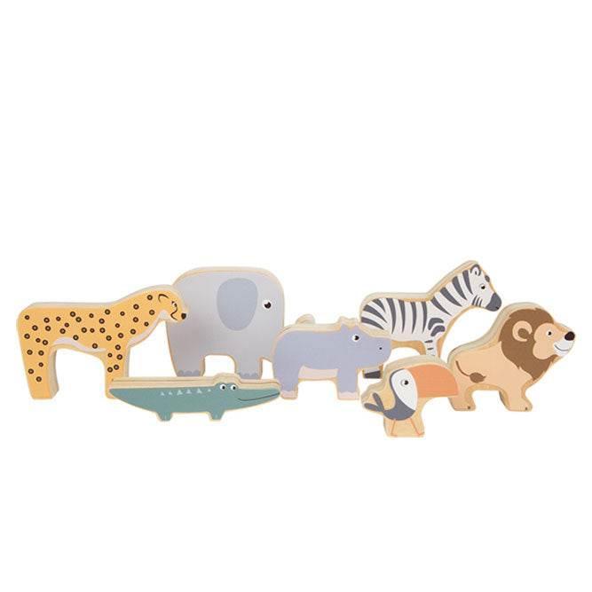Gioco di impilamento di animali in legno Small Foot, figure safari per bambini piccoli