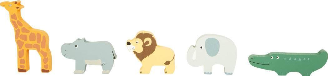 Animali da safari in legno per il gioco dell'allacciatura, complemento al camion educativo per bambini