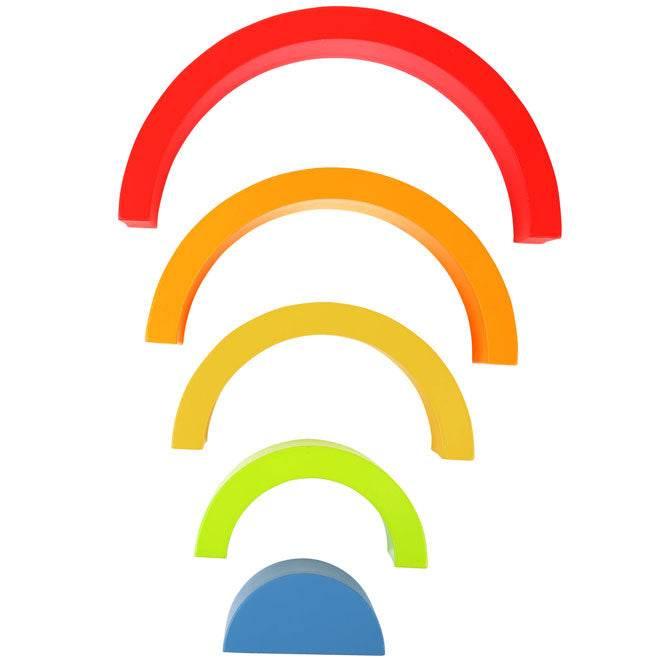 Waldorf. I giocattoli ad arco in legno color arcobaleno sono versatili e possono essere utilizzati per ordinare, costruire e impilare. Un arcobaleno di abilità motorie. Per bambini da 1 a 3 anni.