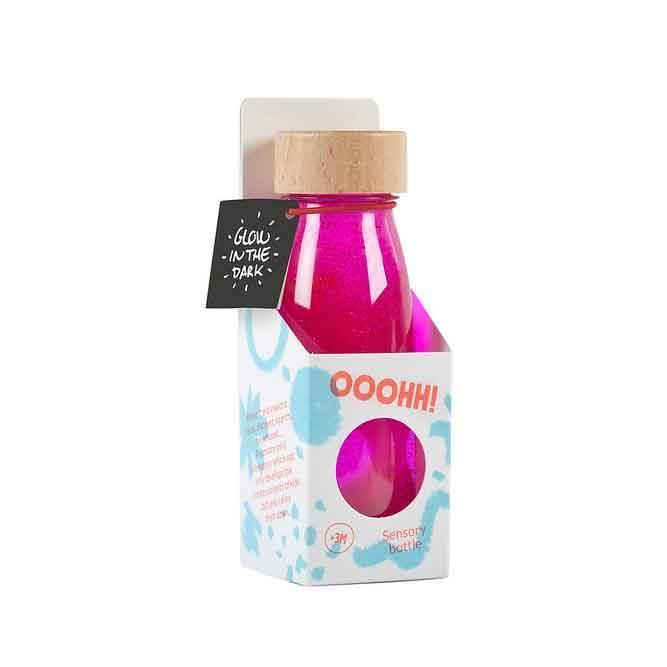 bouteilles avec pigments fluorescents et phosphorescents de couleur fuchsia