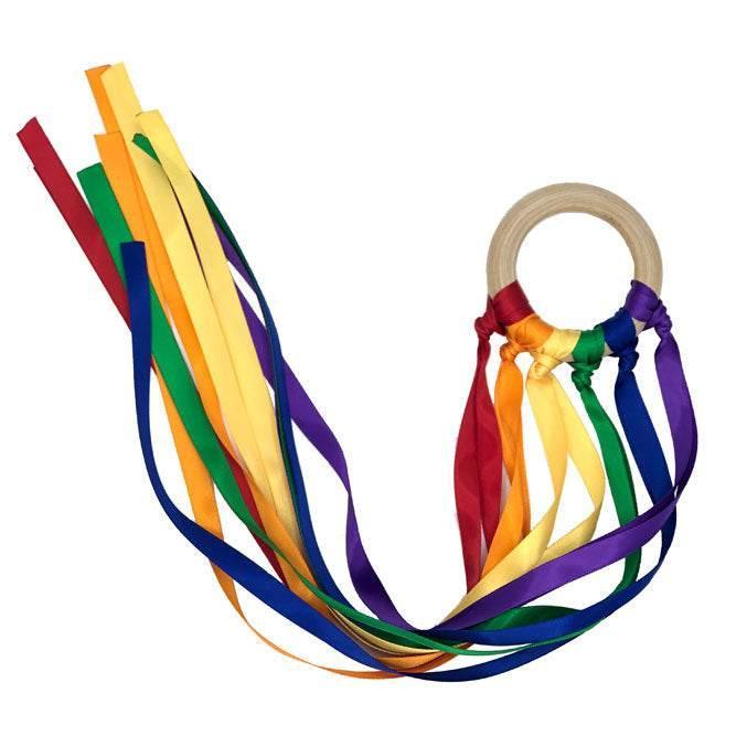 Waldorf education. These are colored ribbons tied to a wooden ring.