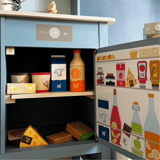 Children's wooden kitchen, pastel colors