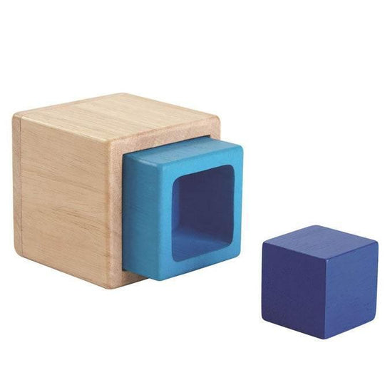 Cubes en bois à encastrer aux couleurs naturel et bleu - vue 3