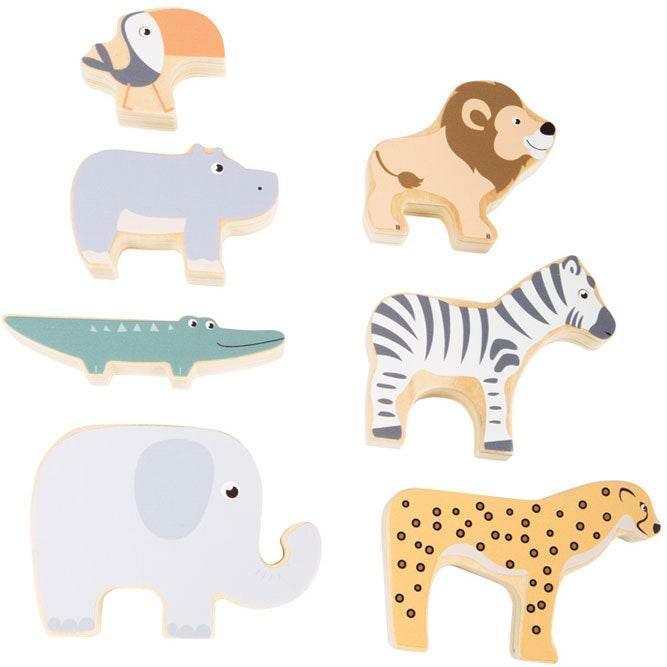 Set di animali da safari in legno Small Foot, giocattolo educativo, impilabile e da gioco