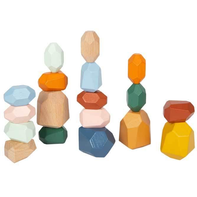 18 blocchi di equilibrio in legno di alta qualità, con diverse dimensioni, angoli, lati irregolari e colori.