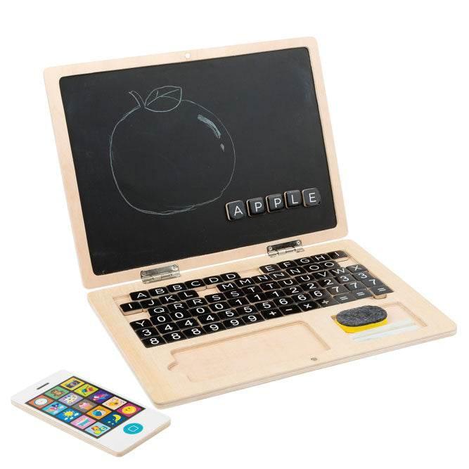 Computer portatile in legno, giocattolo per bambini dai 3 anni in su.
