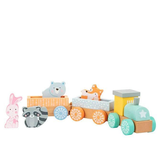 Trenino di animali in legno color pastello per neonati, giocattolo educativo Montessori