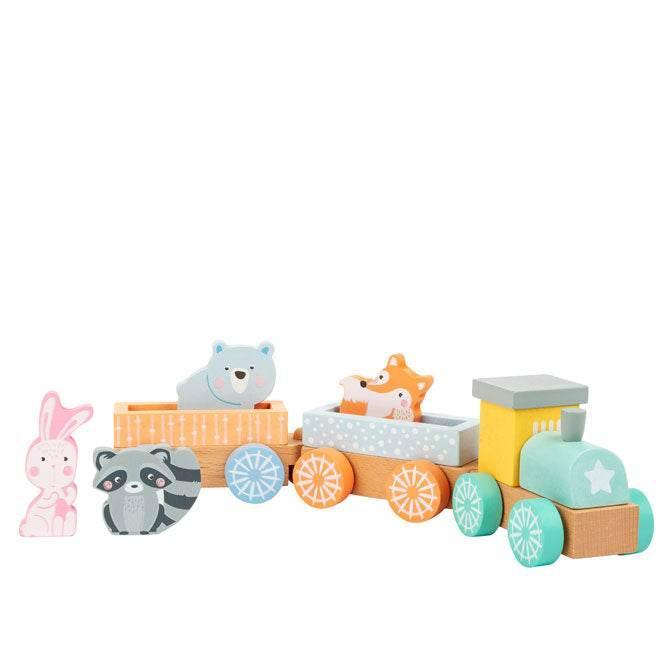 Trenino di animali in legno color pastello per neonati, giocattolo educativo Montessori